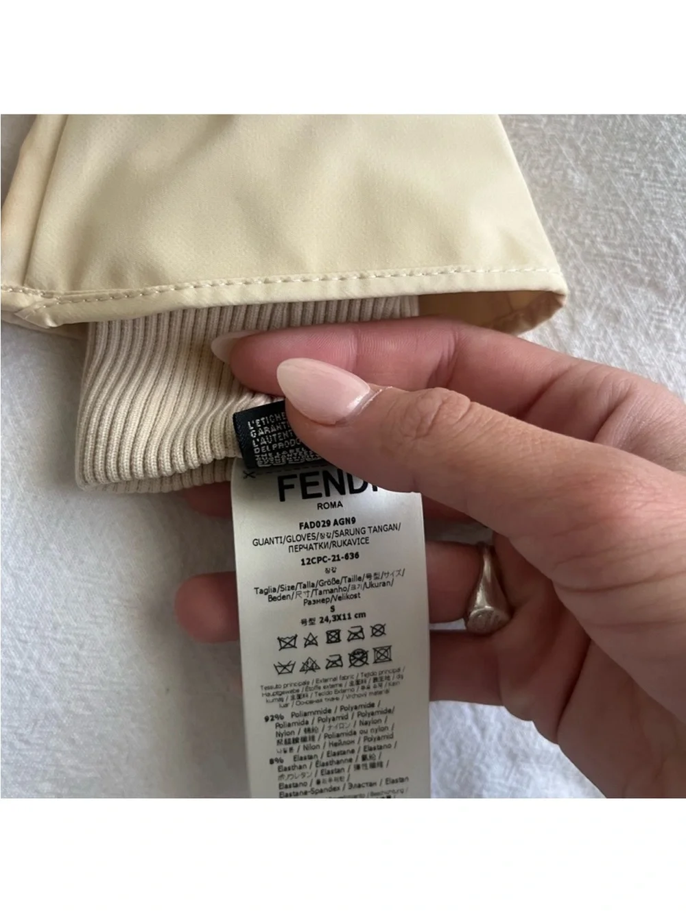 Fendi Beige Embossed Logo Ski Gloves
